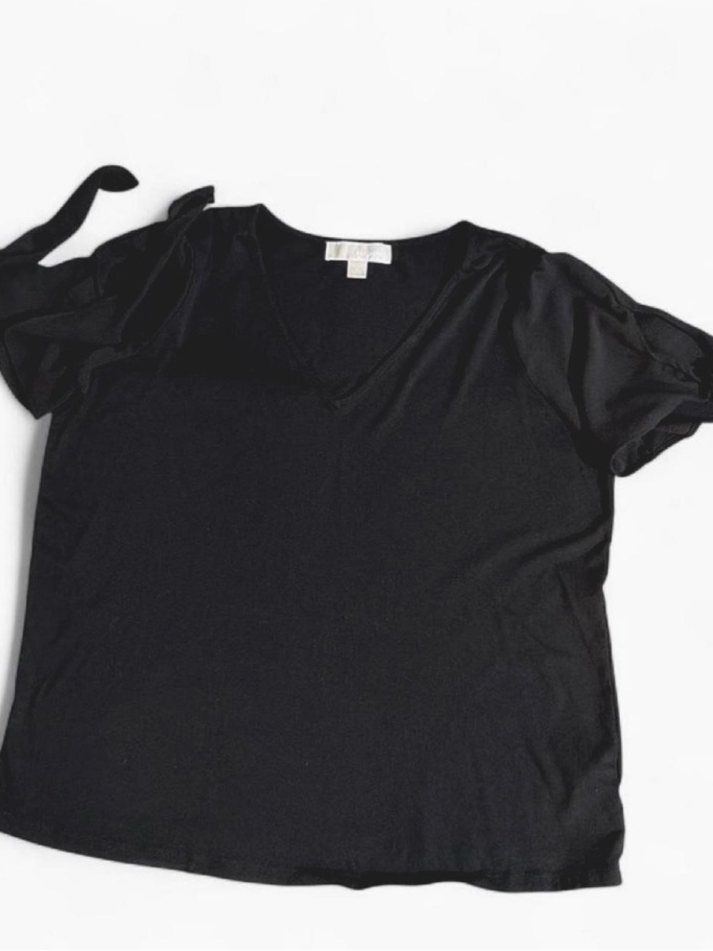 Michael Kors Black V-Neck Short Sleeve Tie-Sleeve Tee